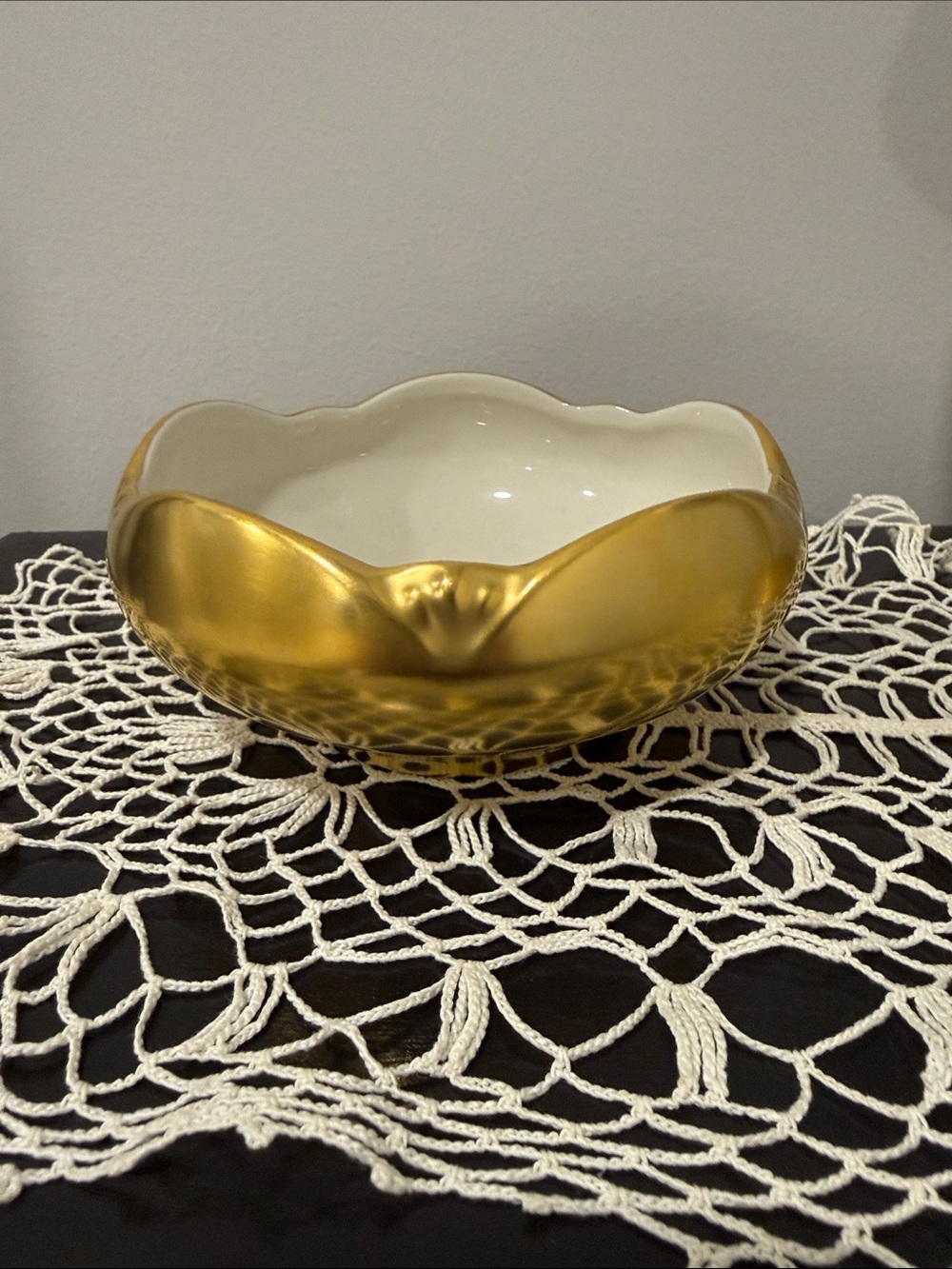 Vintage Pickard  'Ensemble Gold' Scalloped Porcelain Dish Trinkets Candy USA